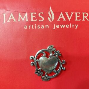JAMES AVERY Sterling Silver 925 Vintage Signed Rare!! Heart & Flowers Pin Brooch